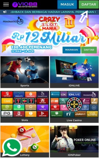 Tampilan Utama Situs Vio88 Versi Smartphone